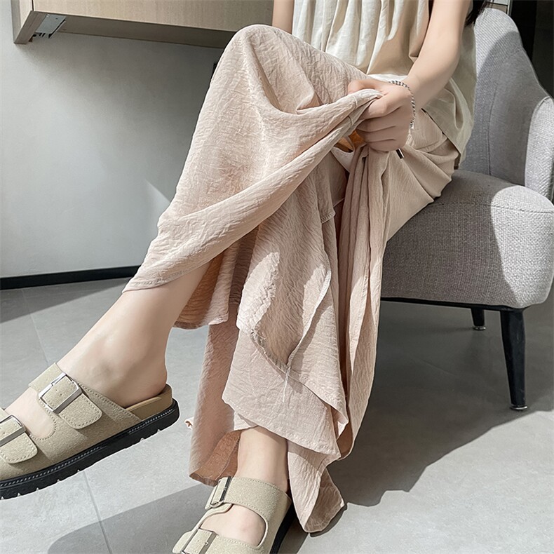 冰丝裤裙女裤裙夏季薄款2024年新款高腰垂感小个子休闲阔腿裤,女装休闲裤,梦白服饰厂