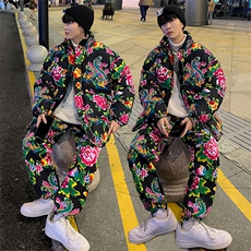 东北大花棉衣套装风汉服套装加厚保暖防寒棉服加绒裤机车H203，男装休闲套装，星座115A(原星座507）