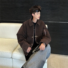 美式复古解构飞机扣短款夹克麂皮绒潮流外套潮1001-1-JK857-P80，男装夹克，星座1001-1