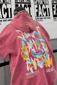 男装做旧加厚连帽卫衣23秋冬季笑脸印花男生外套XZ514-2-6678-P78图片