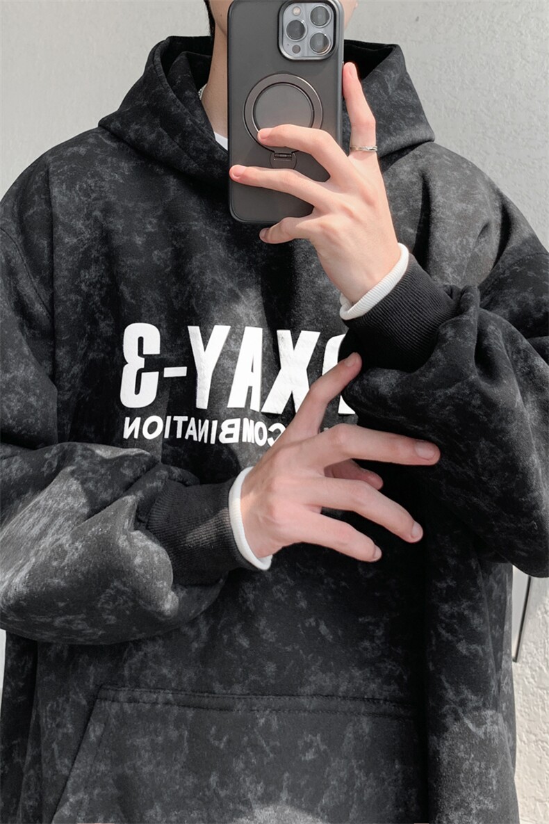 大皂风秋冬重磅450克假两件宽松连帽卫衣男WY3707-P70控108,男装卫衣,电商B208