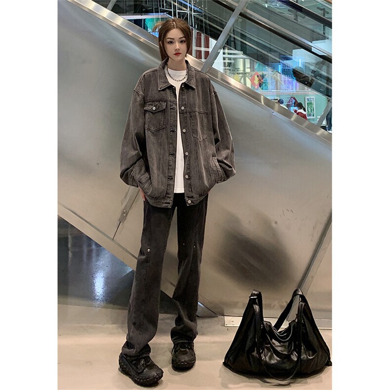 牛仔外套男潮牌oversize高街美式高级感加绒巴洛克春秋冬情侣夹克图片