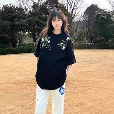 万针全刺绣工艺抖音得物高品质260克重磅纯棉双纱美式高街短袖T恤，男装T恤，电商A486