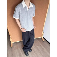 新款日系复古假两件撞色翻领短袖polo衫宽松休闲百搭半袖TA70-P50，男装T恤，星座208-5