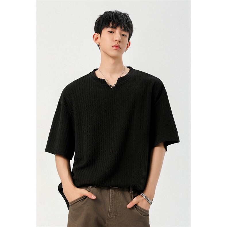 2025夏季新款港风无影墙大码V领短袖T恤M-5XHT25715-特P12，男装T恤，电商A022