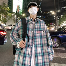 港风23新款秋季时尚百搭美式宽松格子衬衫外套S681P38控58，男装衬衫，电商A268A