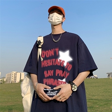 ！港风23夏季时尚复古星星印花短袖T恤T6099P25控38，男装T恤，电商A268A