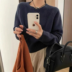 洋气小众穿搭短款羊毛加厚针织衫女士圆领宽松时尚内搭毛衣，女装羊毛衫，悦玛羊绒