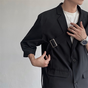 TZ02-P118-是套装哦- 新款现货男士黑色休闲西服套装百搭外套上衣图片