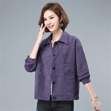 灯芯绒短外套女2021秋冬新款加厚单排扣翻领长袖纯色上衣通勤，女装短外套，伊满意