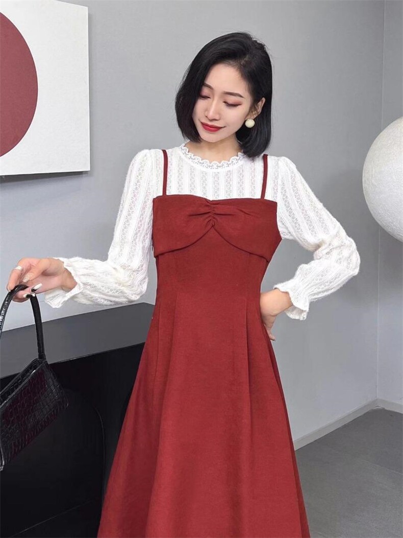 [现货]假两件套拼接连衣裙，三色、三码，女装连衣裙，依柏璐(1F)