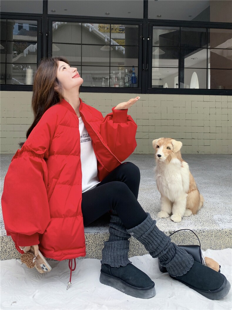 花边拼接白鸭绒棒球羽绒服女2025冬装保暖外套小个子跨年圣诞好看,女装羽绒服,艾米莉亚