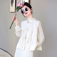 现货新中式女装春夏季新款拼接休闲百搭通列时尚盘扣复古马甲，女装马甲，韩美纤衣