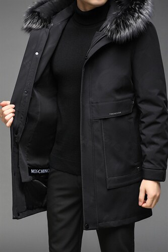 AL81001冬季男士派克服可脱卸兔毛内胆银狐毛领中长款风衣P900,男装皮衣,电商B360