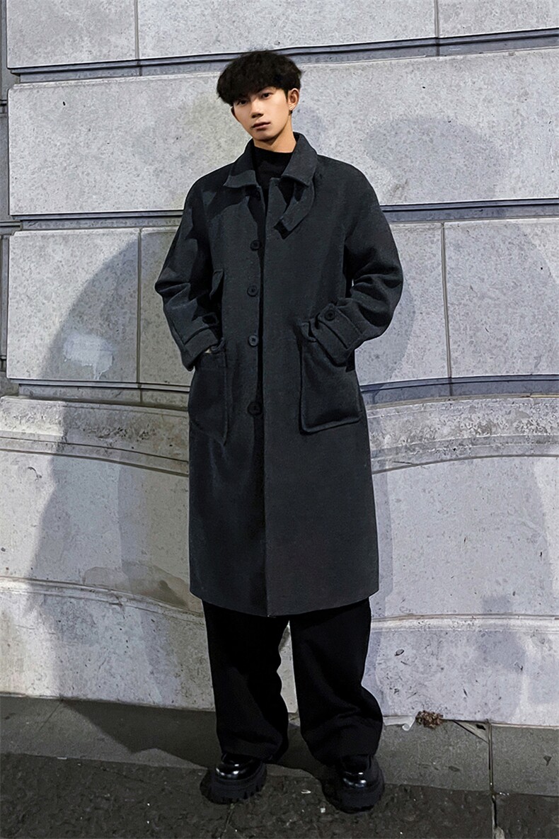 秋冬加棉毛呢大衣男时尚流行宽松风衣中长款过膝外套MN00330/P135,男装毛呢大衣,电商B316