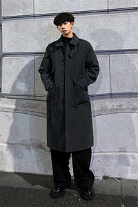 秋冬加棉毛呢大衣男时尚流行宽松风衣中长款过膝外套MN00330/P135图片