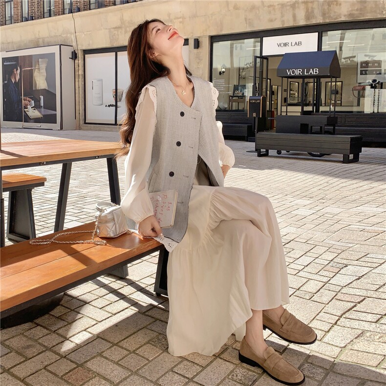 新款-长袖连衣裙＋西装马甲外套1602-P175-K258,女装套装/套裙,2C168