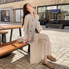 新款-长袖连衣裙＋西装马甲外套1602-P175-K258，女装套装/套裙，2C168