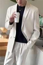 白色痞帅休闲男潮流宽松轻熟风西服套装男士网红外套秋冬季薄款，男装西服套装，星座505-2（原电商A260-1)