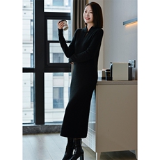 气质秋季新款修身显瘦女士古风盘扣长裙羊毛衫，女装连衣裙，宋氏羊绒