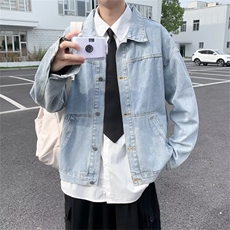 日系浅色牛仔外套男春秋新款潮复古潮流宽松上衣休闲牛仔衣J409，男装夹克，星座1116A-1（原606A）