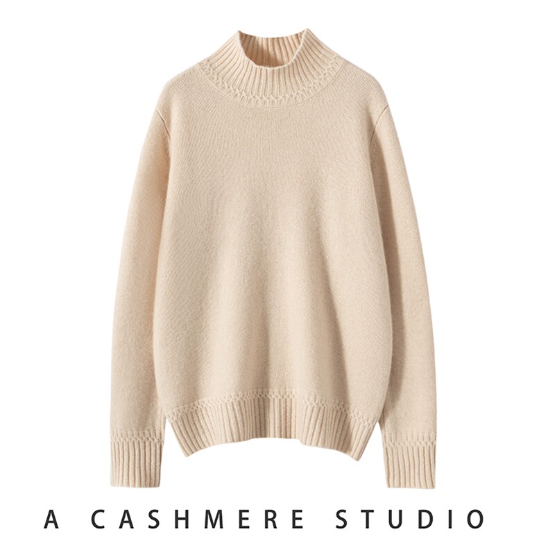 2025春秋新款羊绒衫女100纯羊绒半高领套头毛衣纯色打底针织上衣，女装羊绒衫，广悦羊绒