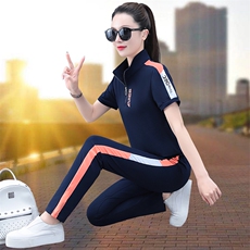 燕颉运动套装女夏季薄款2023年妈妈纯棉休闲跑步服宽松短袖两件套，女装套装/套裙，燕颉服饰