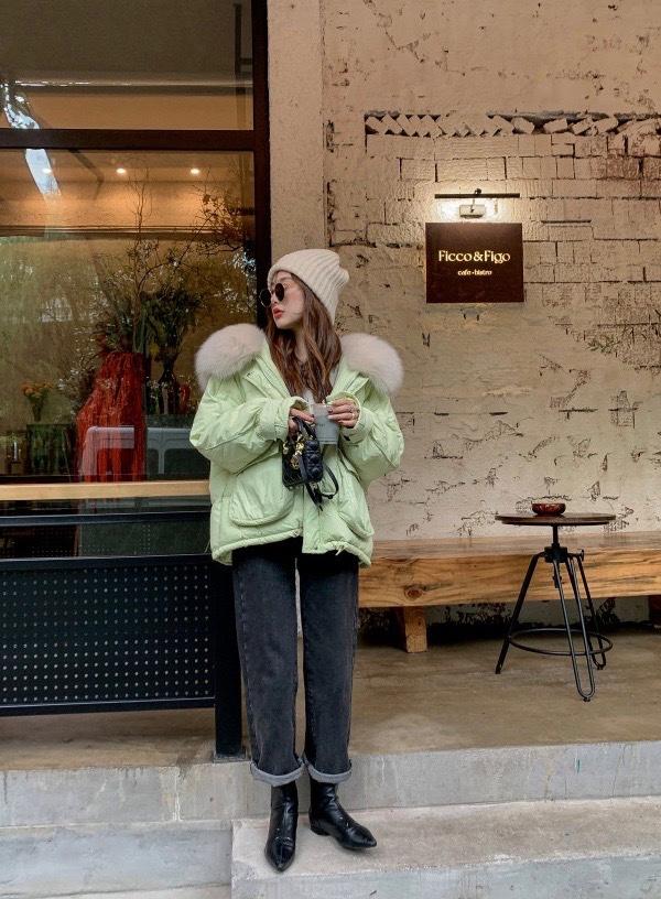气质甜美狐狸毛海军大毛领内胆90%羽绒皮草派克服,女装皮草,L·H·X