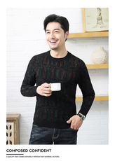 秋冬男士时尚百搭针织衫青年圆领保暖打底衫高端图案毛线衣男装，男装针织衫/毛衣，钱塘6003（原4033）