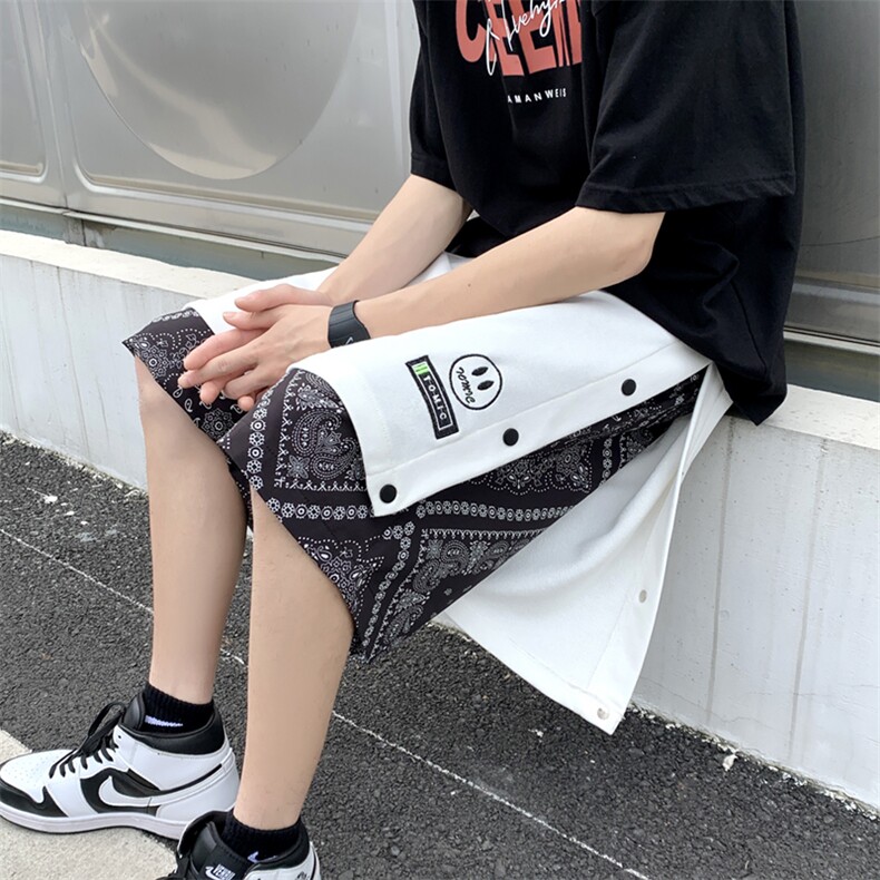 港风大码腰果花排扣刺绣笑脸假两件短裤M-5XL-DK2203-P45，男装牛仔裤，星座417-1（原电商B245）