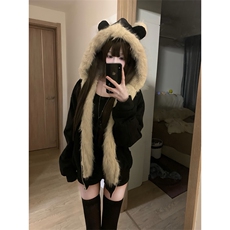 现货重磅硬挺boxy羽绒棉衣座山雕猫耳大毛毛领麂皮棉服冬外套，男装棉衣，电商A486