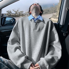 特批P40无差价条纹拼接420g重磅假两件Polo领华棉大码卫衣男W5432，男装卫衣，电商A001-1