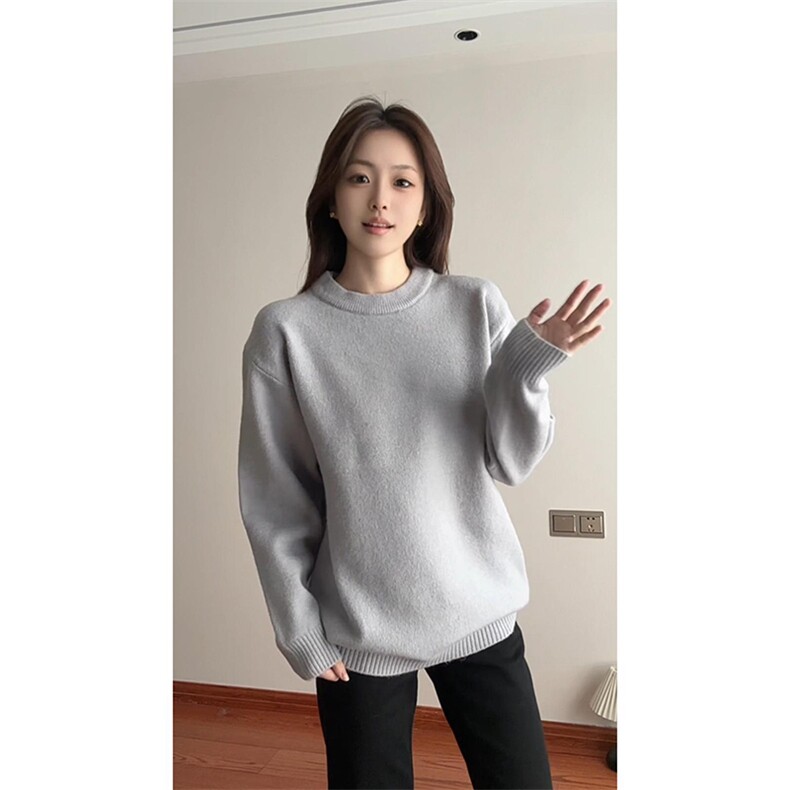 重磅秋冬男女纯色打底针织衫圆领套头半高领毛衣美式复古休闲上衣图片