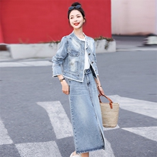 小香风牛仔套装半身裙女春季2025新款高级感气质连衣裙两件套减龄，女装套装/套裙，意芙