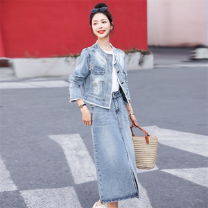 小香风牛仔套装半身裙女春季2025新款高级感气质连衣裙两件套减龄图片