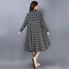 连衣裙棉格子立领件2021年春季长袖中长款拼接口袋，女装连衣裙，叶笙衣