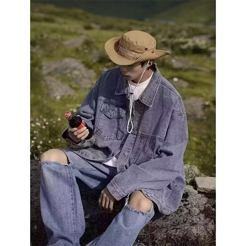 美式复古牛仔外套水洗做旧冬季潮牌高街休闲夹克上衣JK8159/P60,男装工装外套,星座506