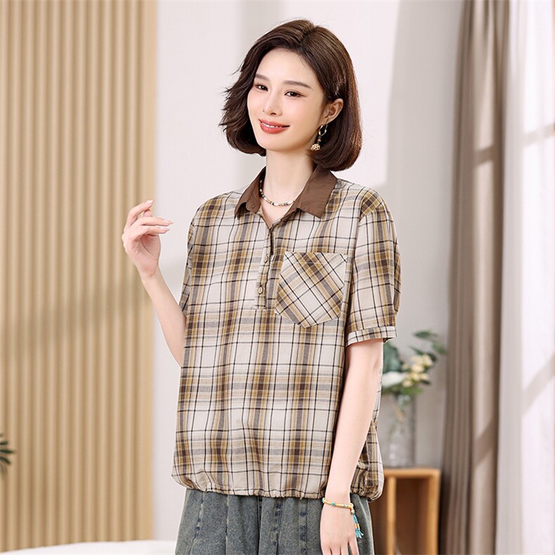 叶笙衣2519衬衣领格子上衣,女装衬衫,叶笙衣