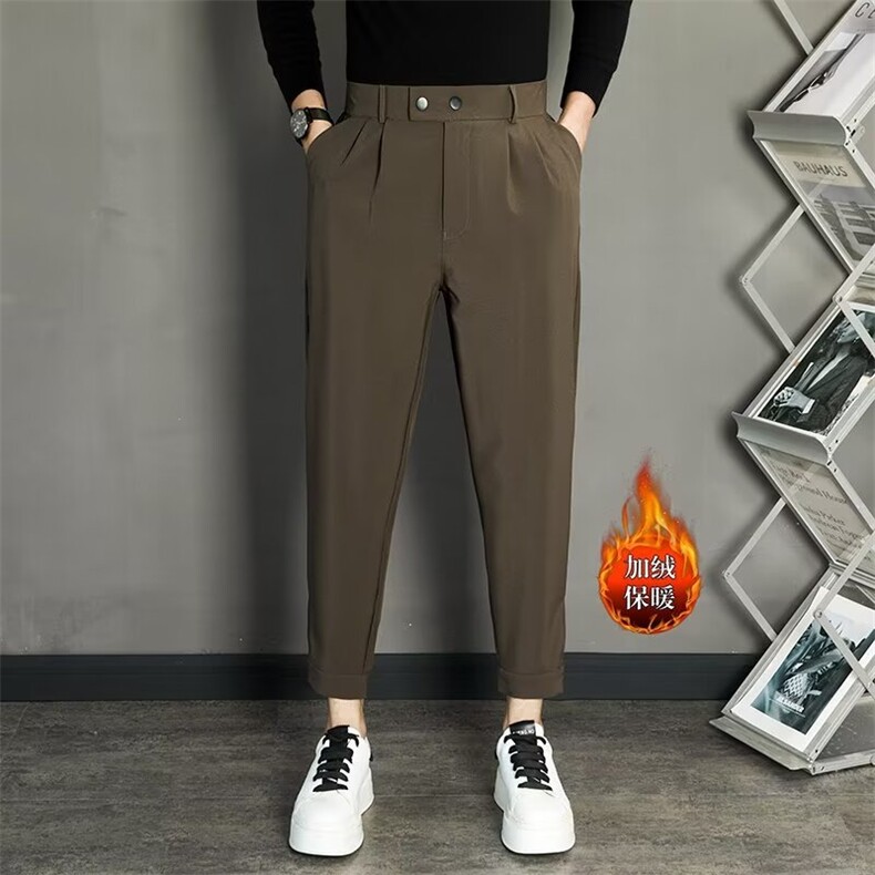 加绒加厚冬款男西裤坠感小脚修身长裤加大码27-38H036P55,男装休闲裤,星座1013-1