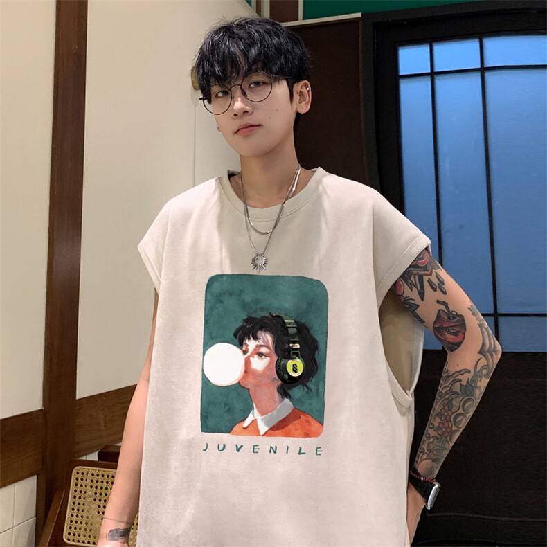 ！2025夏季新款男士百搭麂皮绒无袖短袖潮牌背心TLBX37特P18,男装T恤,电商B220