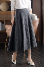 羊毛百褶裙半身裙女中长款过膝大摆伞裙高腰打底羊绒A字裙，女装半身裙，君贝羊绒