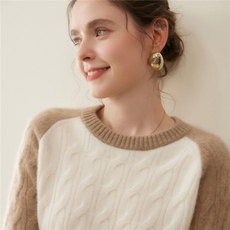 2025百搭时尚简约圆领拼色麻花羊绒衫，女装羊绒衫，暖凌绒