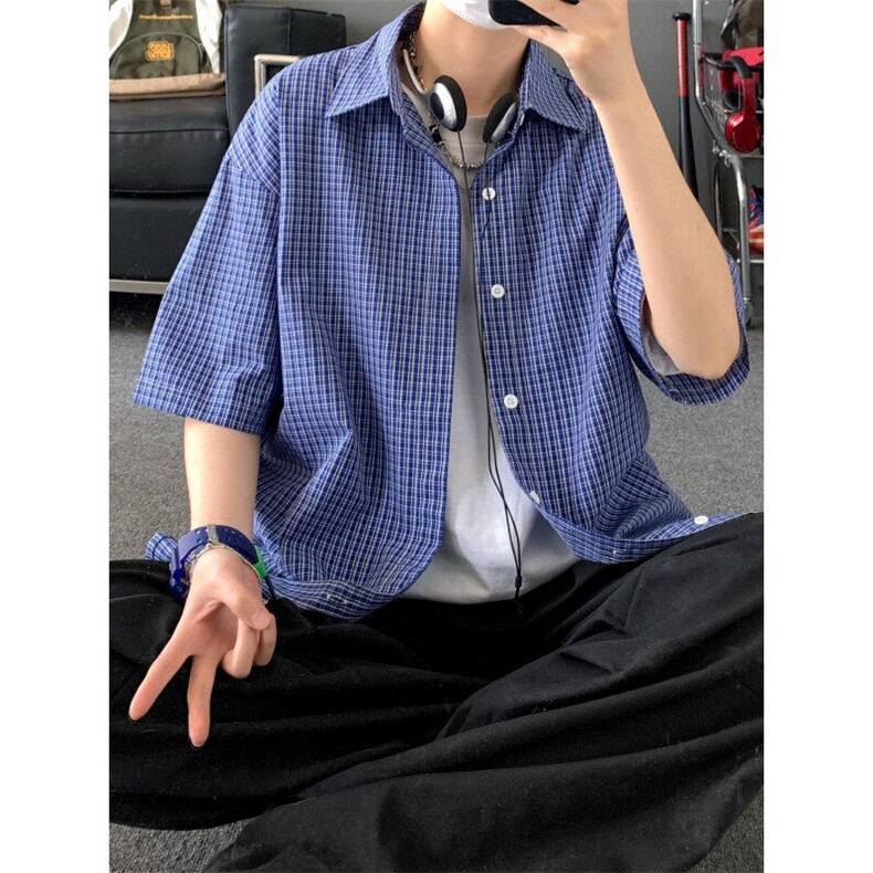 格子短袖衬衫100棉CS102-P35图片