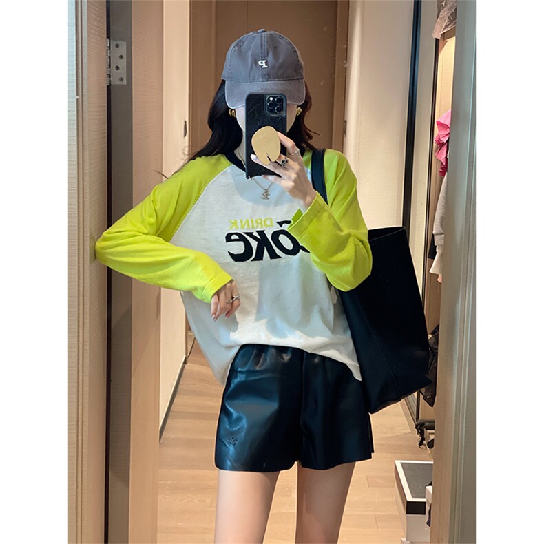 字母套头针织衫毛衣女2022秋季新款休闲百搭慵懒风插肩袖上衣打底图片