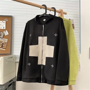 高街拉链开衫外套男春秋ins潮牌宽松夹克个性休闲情侣棒球服图片