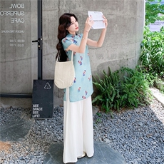 新中式国风套装女2025夏季新款高级感气质提花短袖上衣阔腿裤套装，女装套装/套裙，2B219