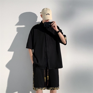 1小熊短袖衬衫男+短裤大码M-5XL套装92%聚酯纤维8%氨纶TZ77058P70图片