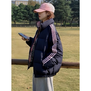 美式条纹棉服女2025年新款冬季外套加厚短款宽松棉衣潮棉袄图片