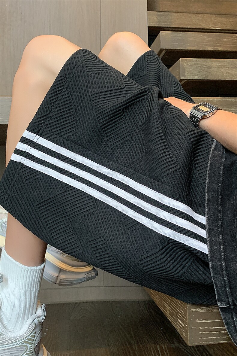 侧边竖条纹短裤X5511-TP30控价48宽松直筒百搭阔腿五分裤条纹裤,男装休闲裤,电商A102-1