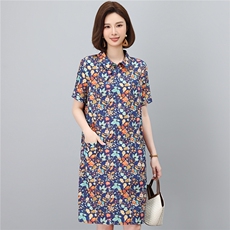 高端棉麻连衣裙女2026夏季新款宽松休闲中年妈妈薄款碎花裙子，女装连衣裙，独衣靓